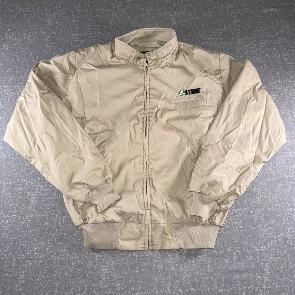 Vintage K-Products Jacket Mens XL Beige Stine Logo Bomber Made USA Workwear